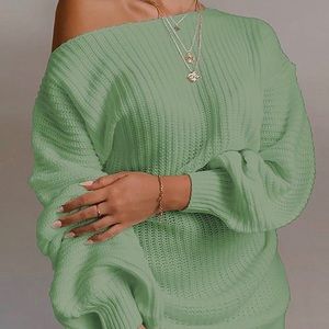 Off shoulder green sweater dress
